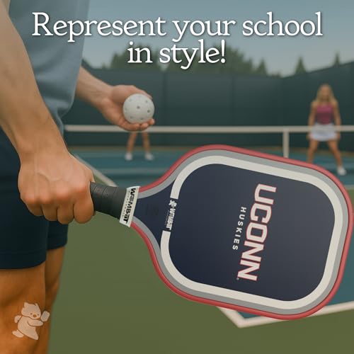 Officially Licensed College Pickleball Racquet - Front & Back Graphics, Micro-Textured Fiberglass Face, 16mm Honeycomb Core, Cold-Press, 8.8 oz, Reinforced Edge Guard