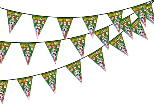 2026 North America Welcome Soccer Banner String Flags, 20PCS Triangle Bunting Banner, Waterproof Polyester, 23ft Total Length, USA Canada Mexico Themed Indoor Outdoor Decor for Sports Party Bar Garden - color: G2