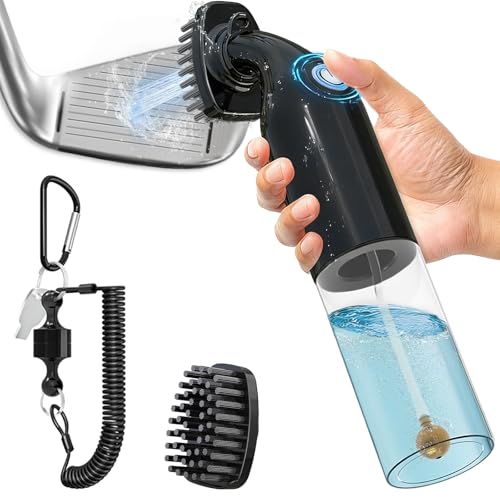 Kiss Core Electric Golf Club Cleaner Brush: AA Battery Powered for Effortless Cleaning - Golf Club Brush for Golf Accessories - Holds 5oz Water - Magnetic Clip - Golf Gifts for Golfer Men - color: Black