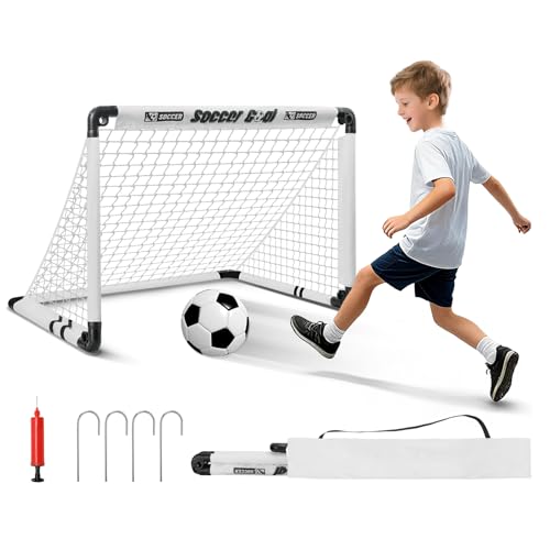 KETIEE Kids Soccer Goals for Backyard: 35" x 23" Mini Foldable Football Goals Set, Portable Kids Soccer Goal with Carry Bag & Soccer Ball for Garden Outdoor Indoor, Soccer Toy for Boys Girls Ages 3+