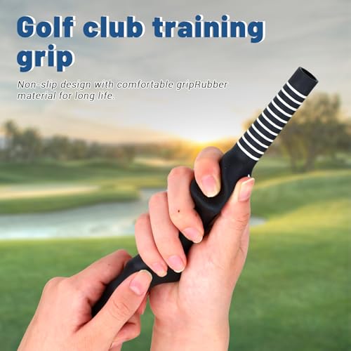 2 Pack Golf Grip Trainer Right Hand, Black Rubber Golf Training Grip Corrector, Standard Golf Grip Aid for Swing Practice Men Women Beginner Correct Posture (2)