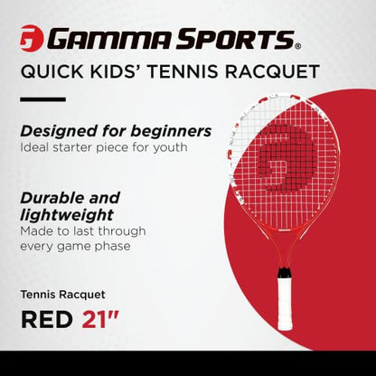 Gamma Sports Junior Tennis Racquet: Quick Kids 19 Inch Tennis Racket - Prestrung Youth Tennis Racquets for Boys and Girls - 93 Inch Head Size | Prestrung, 93 Inch Head Size
