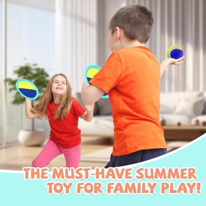 Outdoor Games - Beach Toys, Toss and Ball Set with 4 Paddles and 3 Balls, Perfect Yard Games Sets, Playground Sets for Backyards Easter Basket Stuffers for Kids (Green) - color: Green