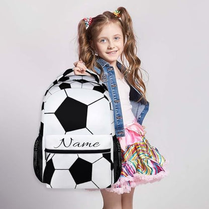 Kids Backpack for School Personalized Football Backpacks for Boys, Kids Back to School Supplies 17 Inch Leisure Football Bookbag for Travel Preschool Elementary Kindergarten - color: Black