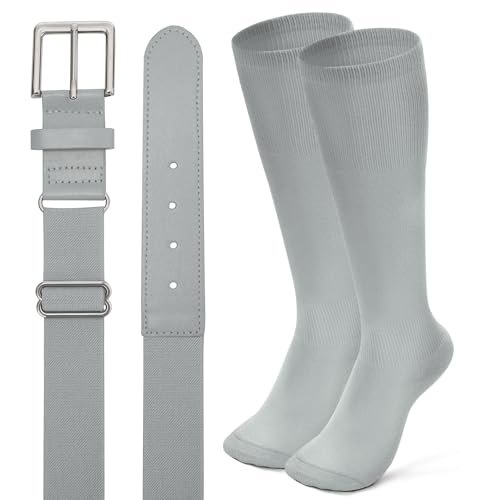 XZQTIVE Baseball Softball Socks and Baseball Softball Belt Combo Set Knee-High Soccer Socks for Kids Youth Adult - color: Gray, size: Adult