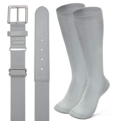 XZQTIVE Baseball Softball Socks and Baseball Softball Belt Combo Set Knee-High Soccer Socks for Kids Youth Adult - color: Gray, size: Adult