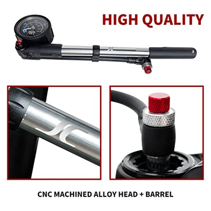 BV Mini Bike Pump Portable Frame Pump, Shock Pump for Bike Shock, Air Ball Pump Inflator with Ball Pump Needles, Mini Pump Fits Presta & Schrader- Smart Valve - style: Shock Pump/400 PSI