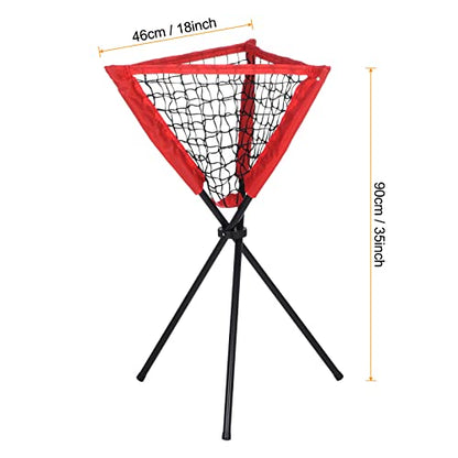 PATIKIL Baseball Caddy Portable Baseball Bucket of Balls Batting Practice Ball Caddy Stand with Carry Bag for Softball Holders Hitting Batting Practice Training, Red