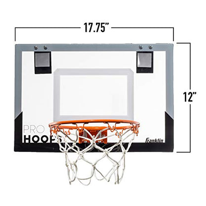 Franklin Sports Mini Basketball Hoops-Indoor Over The Door Mini Hoop+Basketball Sets-Perfect Accessory for Bedroom+Office - size: 17.75" x 12" (Pack of 1), style: Black/Gray - 17.75" x 12"