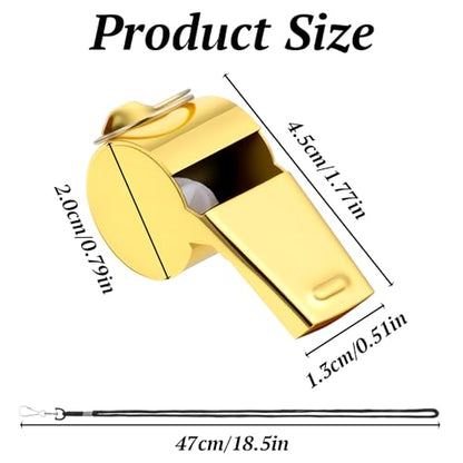 2 Pack Gold Whistle Stainless Steel with Lanyard Loud Crisp Sound Referee Coach Whistle Sports Whistles for Football Basketball Soccer School Referees Coaches Lifeguard Emergency