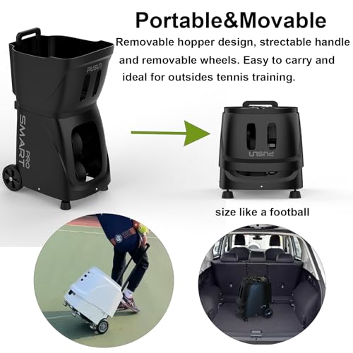 Smart Pro Pickleball Machine with App & Remote Control, Internal Oscillation, 28 Landing Points, 10 Training Modes, 12-75 MPH, 85+ Ball Capacity, 4-6H Battery - color: Black