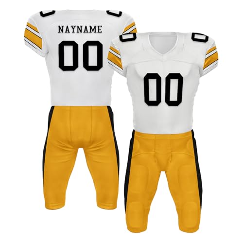 Youth Football Practice Jersey, Custom Blank Kids Practice Football Uniform Sportswear for Boys Training Games - color: White Black Gold