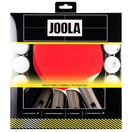 JOOLA Helio 4-Player Table Tennis Set - 4 Premium Ping Pong Paddle Rackets, 8 High-Performance White 3-Star Table Tennis Balls, Beginner Friendly Starter Kit for Maximum Control, 12 Piece Set