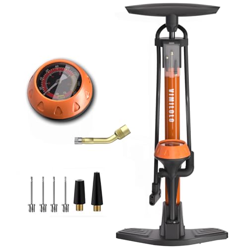Bike Floor Pump, Bicycle Pump with Dual Presta & Schrader Valve Head, High Pressure Bicycle Tire Inflator, Portable Hand Air Pump for Road & Mountain Bikes, Strollers and Balls - style: Pro With Gauge