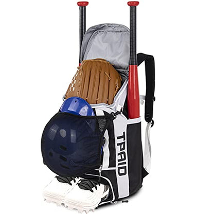 TPAID Baseball Backpack Large Capacity Softball Bag with Shoes Compartment and Fence Hook, Lightweight Baseball Equipment Bag Holds Bats, Helmets, Gloves, Hats, Clothes, Shoes - color: Black-A, size: 2 Bat Baseball