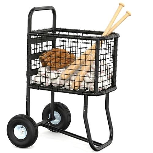 GARVIN Baseball Cart with Wheels – Heavy-Duty Powder-Coated Steel Frame, Holds 300+ Baseballs or 150 Softballs, 10.5" All-Terrain Wheels, Ball Transport Cart for Field & Training