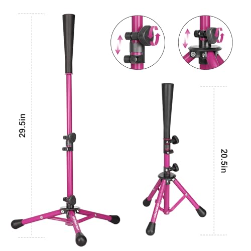 Baseball Tee Batting Tee Softball Tee Portable Travel Hitting Tee,Easy Adjustable Height,Stable Tripod Stand - color: Purple, style: Tee