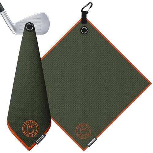 Ghost Golf Magnetic Towel (Greenside) - Premium Ultra-Absorbent Microfiber Golf Towel with Magnet for Golf Carts or Clubs - 18" x 18" Golfing Gear - Waffle Weave Pattern (Green) - color: Rifle Green