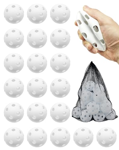 Tarutaru 20 Pack Plastic Practice Balls for Baseball & Softball - Soft Ball for Baseballs Hitting, Pitching, Batting Training, Lightweight Hollow Limited Flight Indoor & Outdoor Sport Diameter 2.83in - color: White