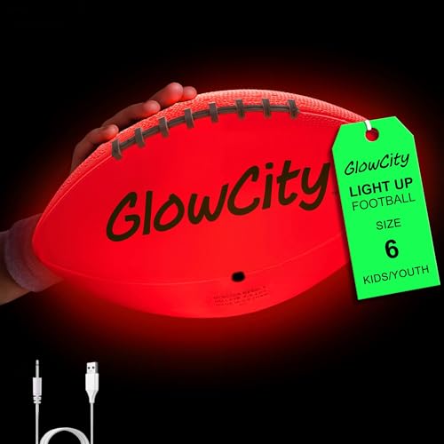 GlowCity Glow in The Dark Football - Size 3/6 Light Up Ball Gifts for Kids, Junior & Teens - Bright Football for Night Outdoor Games - Sports Birthday Gift Ideas for Boys Ages 6 7 8 9 10 11 12 13 14 - size: Size 6 (Junior Youth), style: Rechargeable Rubbe