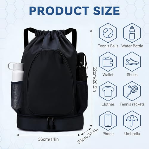 Pickleball Bag with Shoe Compartment & Water Bottle Pocket, Adjustable Pickleball Equipment Backpack for 2 Paddles, Large Capacity Pickle Ball Paddle Bag for Women & Man, Black