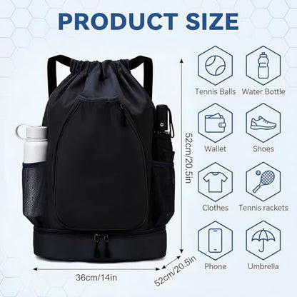 Pickleball Bag with Shoe Compartment & Water Bottle Pocket, Adjustable Pickleball Equipment Backpack for 2 Paddles, Large Capacity Pickle Ball Paddle Bag for Women & Man, Black