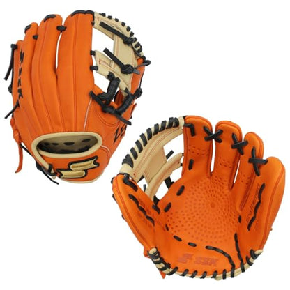 SSK Z5 Craftsman Youth Baseball Glove – 10.5” – 11” – 11.25” – 11.5” Right & Left Hand Throw - color: Orange/Camel/Black - I Web, size: 11" - Right Hand Throw