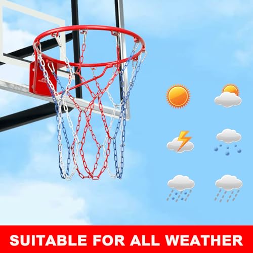Basketball Net Heavy Duty Replacement,Carbon Steel Chain Basketball net, Anti-Rust Use Indoor Outdoor Standard 12 Loops Hoop - color: 2 blue/red/white