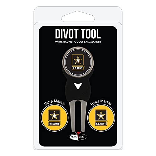 Team Golf Military Army Divot Tool Pack with 3 Golf Ball Markers Divot Tool with 3 Golf Ball Markers Pack, Markers are Removable Magnetic Double-Sided Enamel