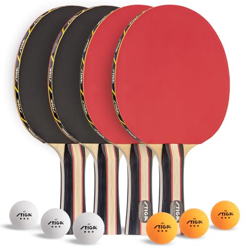 STIGA Performance 2 or 4 Player Table Tennis Set – USATT Approved Rackets and 3-Star Balls – 5-Ply Blade & Flared Handle – Perfect for Skill Development - style: 4 Player Set