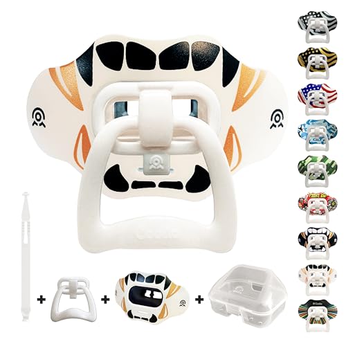 Football Mouth Guard Lip Guard 2-in-1 Transformer Pacifier Football Sports Lip Protector for Adults & Youth USA Flag & Fangs Mouthpiece (Case Included) - color: Golden Black Fangs