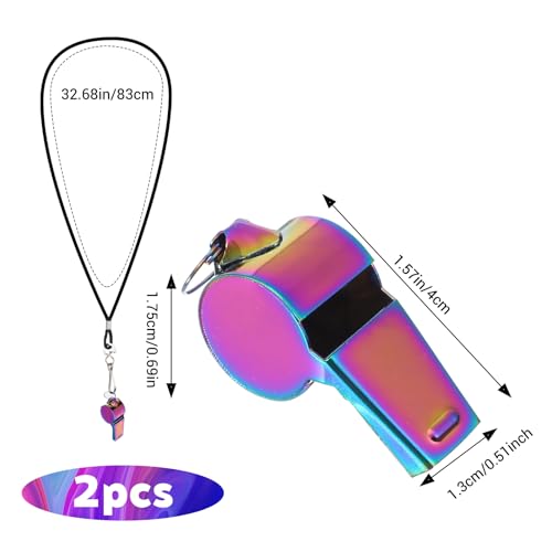 Mabor 2Pcs Coaches Whistle with Lanyard Metal Stainless Steel Sports Whistle Loud Sound for Coaches Referees Coaching Official Kids Teacher
