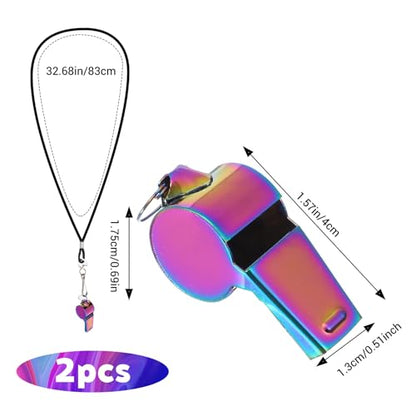 Mabor 2Pcs Coaches Whistle with Lanyard Metal Stainless Steel Sports Whistle Loud Sound for Coaches Referees Coaching Official Kids Teacher