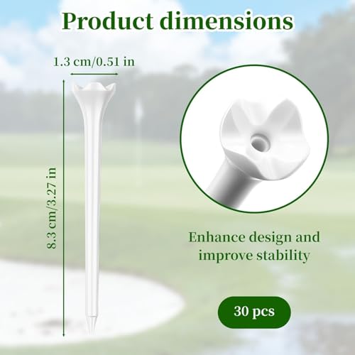 30 PCS Plastic Golf Tees - 3 1/4'' Long Golf Tees - Enhanced Durability & Stability, Designed to Reduce Friction and Side Spin- 4 Prongs Plastic Tees, Reusable