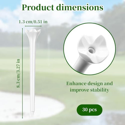30 PCS Plastic Golf Tees - 3 1/4'' Long Golf Tees - Enhanced Durability & Stability, Designed to Reduce Friction and Side Spin- 4 Prongs Plastic Tees, Reusable
