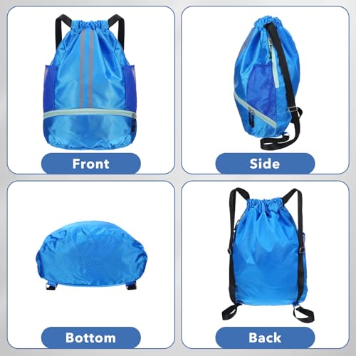 Drawstring Gym Bag with Shoe Compartment and Side Mesh Pockets, Waterproof Sports Drawstring Backpack, Wet and Dry Separation String Backpack for Women Men, Suitable for Fitness, Swimming, Football