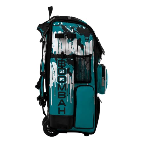 Boombah Superpack Hybrid Rolling Bat Bag - Wheeled & Backpack Version - Graffiti Drip - Multiple Color Options - color: Black/Teal/White