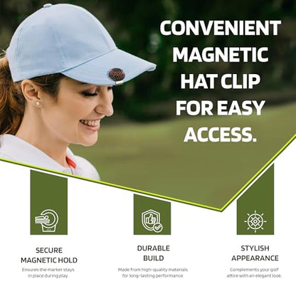 Golf Ball Marker Fits on Hat Clip - Premium Quality Metal Ball Marker with Red & Black Crystal Golf Ball Markers for Hat Divot Tool - Unique Golf Gift Accessory - Value Gift Set for Golfers