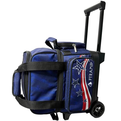 Pyramid Path Pro Deluxe Single Roller Bowling Bag With Separate Shoe Compartment (Up To US Mens Size 11), 2 Large Accessory Pockets, Padded Foam Ball Insert, Lifting Handles and Locking Square Handle - color: Stars & Stripes
