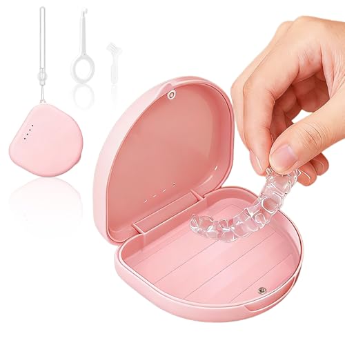 4Pcs Orthodontic Retainer Case,Orthodontic Dental Case with Vent Holes,Lanyard and Cleaning Pick Travel Storage Box for Aligners and Oral Care Use (Pink) - color: Pink