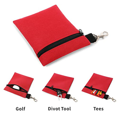 Golf Tee Pouch, 5.62 X 6.87 Inch Professional Zipper Golf Tee/Ball Pouch Bag with Metal Lobster Claw Clip - color: RED