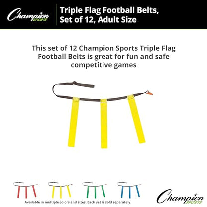 Champion Sports Quick Release Flag Football Set – Durable Belt, 3 Detachable Flags & Adjustable Fit (25”-50”) - color: Yellow Flags, size: Large (32'-39")