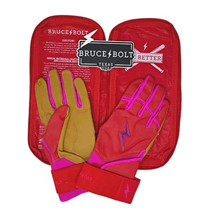 BRUCE BOLT Signature Series Long Cuff Batting Gloves - Pro-Athlete Collection - Adult & Youth Sizes - color: Bader/Pink, size: Small