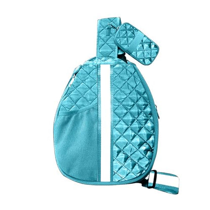 lemonbella Pickleball Sling Bag for Women | Holds 2 Pickleball Paddles | Pickleball Paddle Cover + Zip Pockets | Cute Pickleball Bag + Women's Crossbody Handbag Style - color: Seafoam