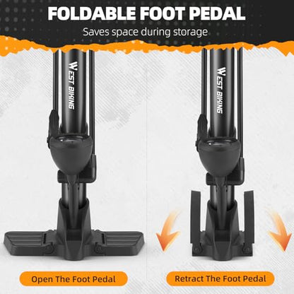 Bike Floor Pump, Bikes Pump with Gauge,Bicycle Air Pump with High Pressure 160 Psi, BikeTire Pump with Presta Schrader Valves，Portable Hand Pump Bike, Fits Road Bikes MTB E-Bike, Ball - color: Black