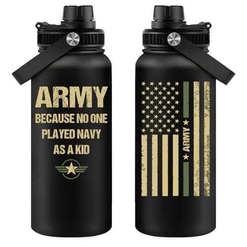 Fufandi Veteran Gifts, Army Gifts for Men - Veterans Day Fathers Day Retirement Gift for Army, Navy, Air Force, Veteran Water Bottle 32oz - color: Veteran Black