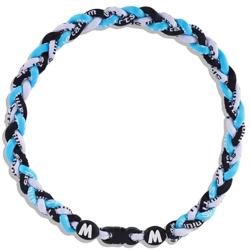 Willtok Premium 18inch Baseball Necklace w/Nylon Tri-Braided Rope Tornado Design - color: Light Blue Black White