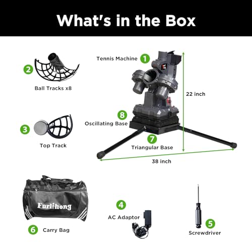 Furlihong 3807BH Tennis Ball Machine with Triangular Base, Adjustable Speeds, Oscillating Left&Right, Up&Down Swing Launch Port, for All Levels Training