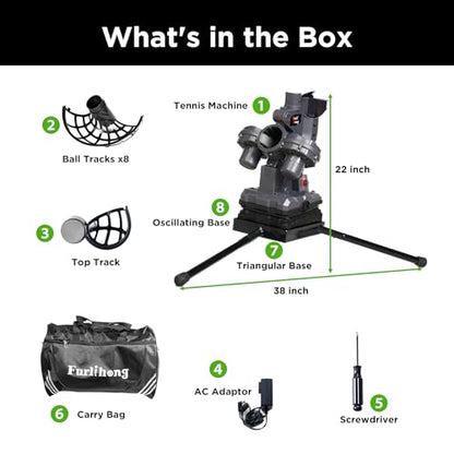 Furlihong 3807BH Tennis Ball Machine with Triangular Base, Adjustable Speeds, Oscillating Left&Right, Up&Down Swing Launch Port, for All Levels Training
