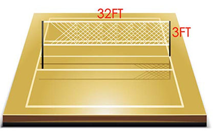 Professional Volleyball Net Outdoor Heavy Duty, All Weather Enhanced with Aircraft Steel Cable, Regulation 32x3FT Replacement Net for Backyard Beach Pool Indoor